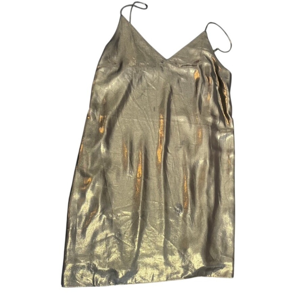 Wilfred‎ Aritzia Vivienne Gold Metallic Slip Dress V-Neck Mini Size M